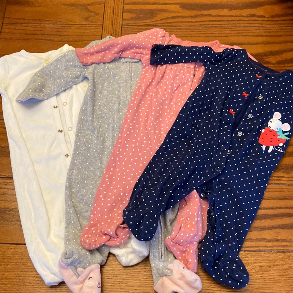 4 baby girl footed onsies